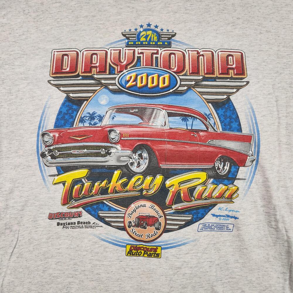 Vintage Daytona Turkey Rod Run Shirt Mens XL Gray Graphic Car Show Racing 2000